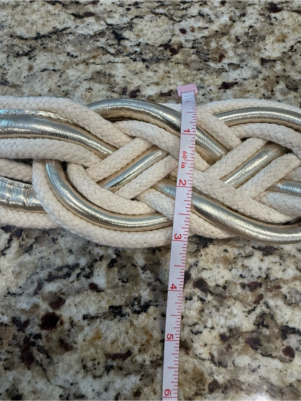 Venus rope braided silver gold metallic cream stretch belt SZ S/M - Picture 11 of 15